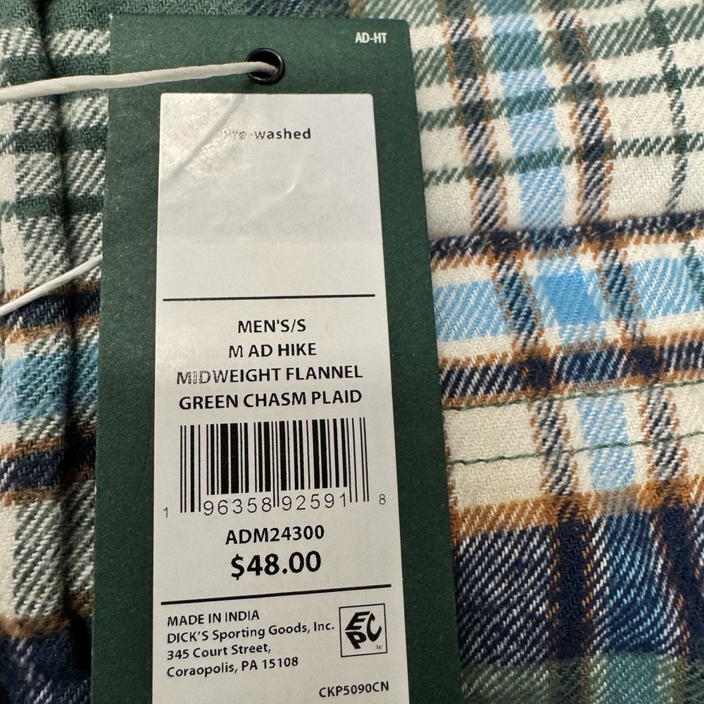 NWT Mens alpine Design Green Plaid Size small Mad‎ Hike MSRP $48 - Picture 5 of 5